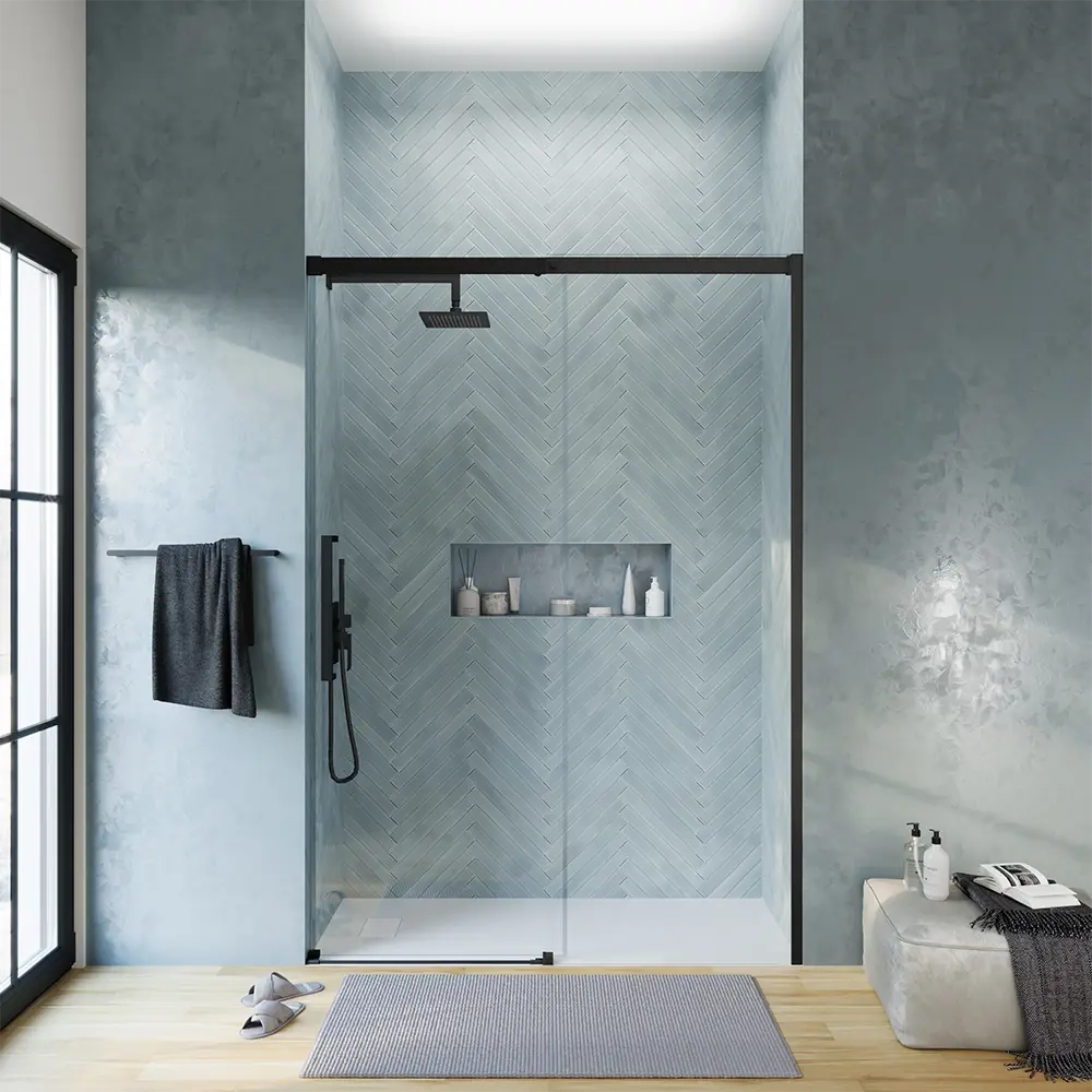 Porta doccia 120cm apertura scorrevole profili nero opaco vetro 8mm h195 | Antille