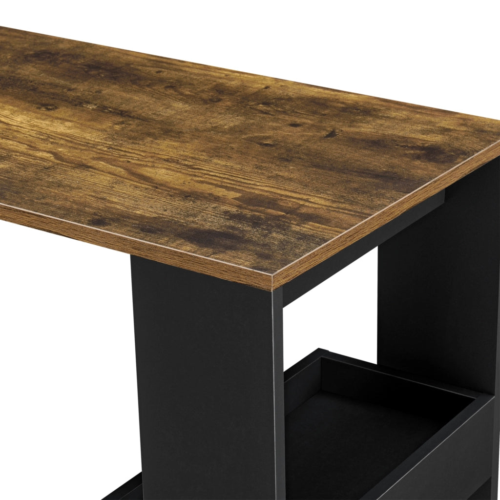 Tavolo Alto Bromölla da Bar Cucina Bancone da Parete con 2 Ripiani 120 x 45 x 106 cm - Effetto Rovere Scuro/Nero [en.casa]