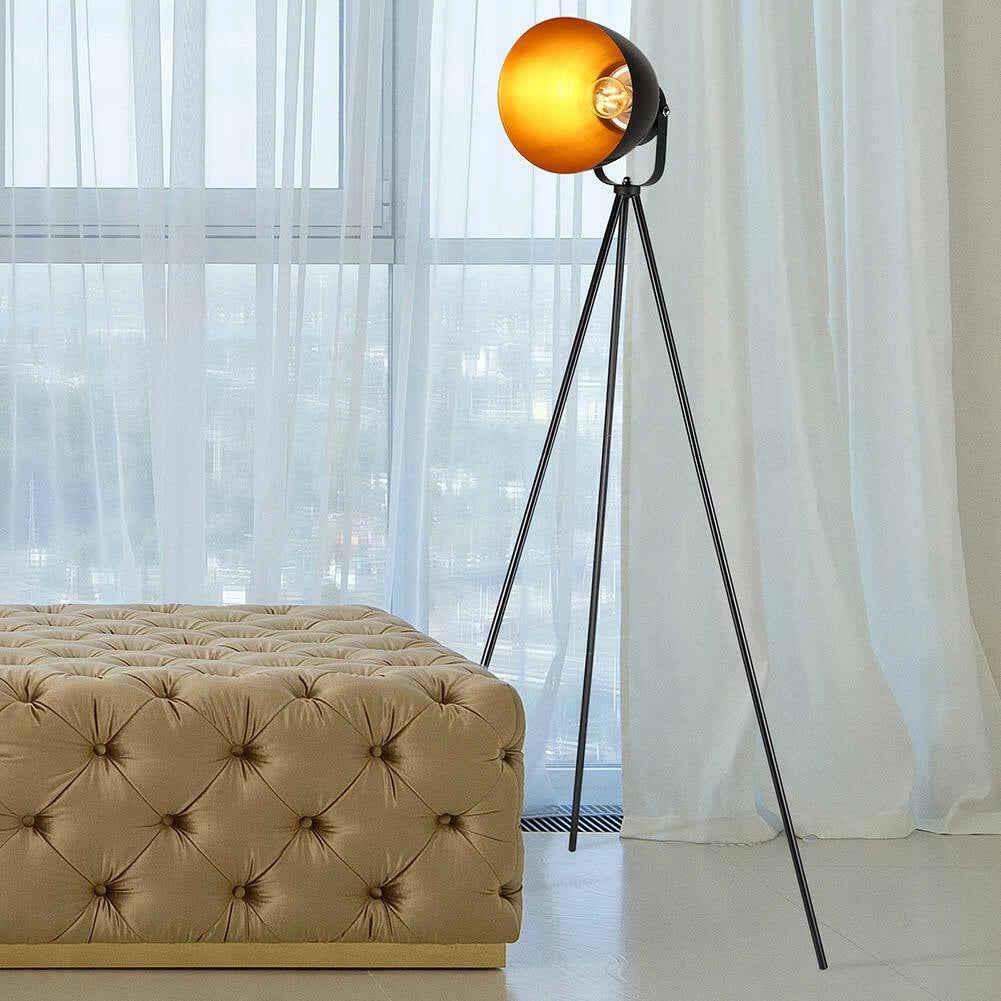 Lampada Piantana Terra Design Moderno Industriale Metallo Luce E27 Nero oro