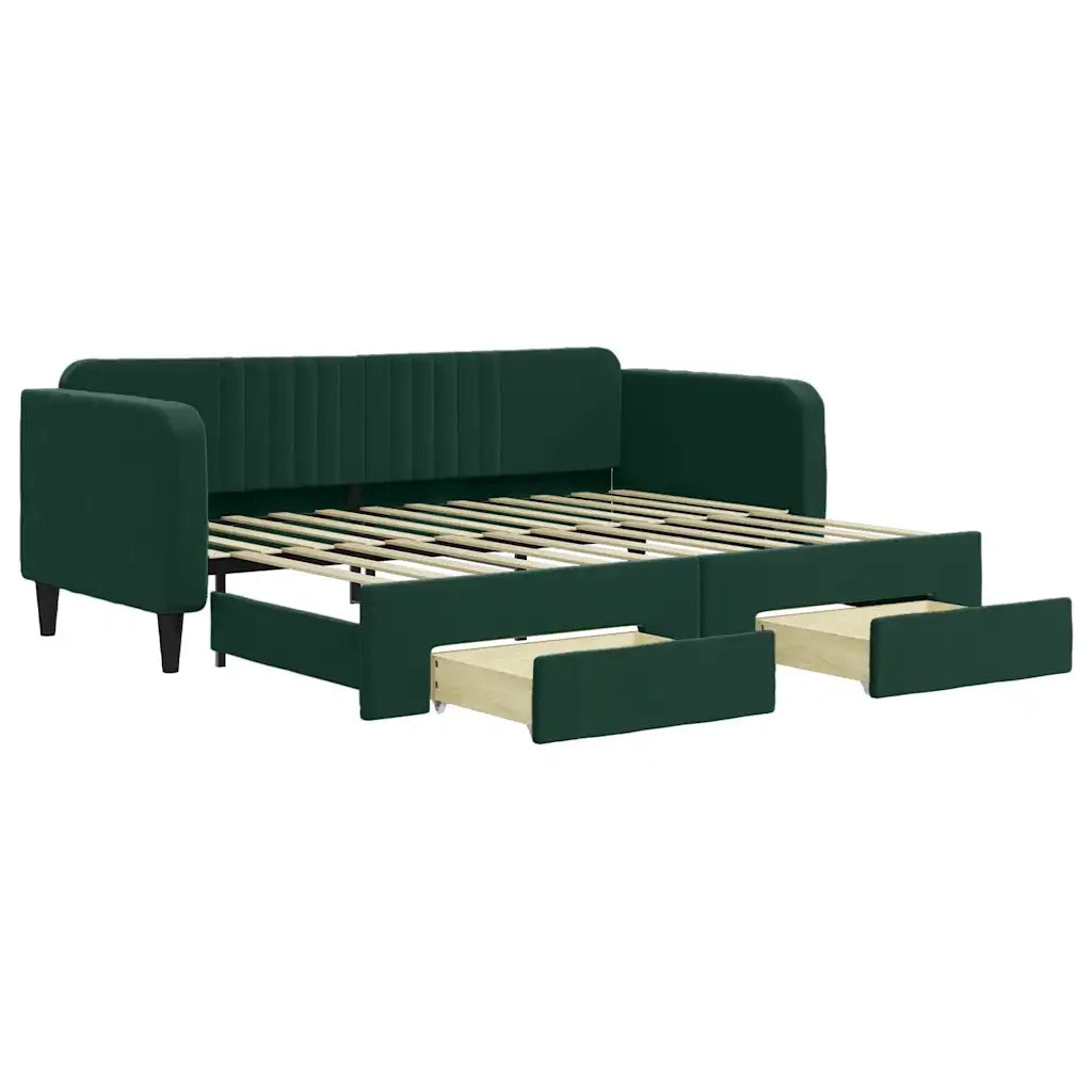 Divano Letto Estraibile Cassetti Verde Scuro 90x200cm Vellutocod mxl 130639