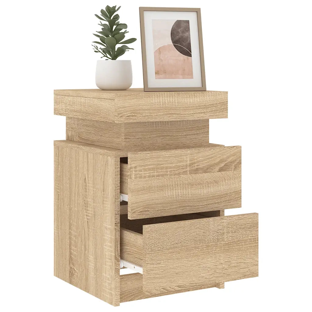 Comodino con Luci LED-Tavolino da notte Rovere Sonoma 35x39x55 cm