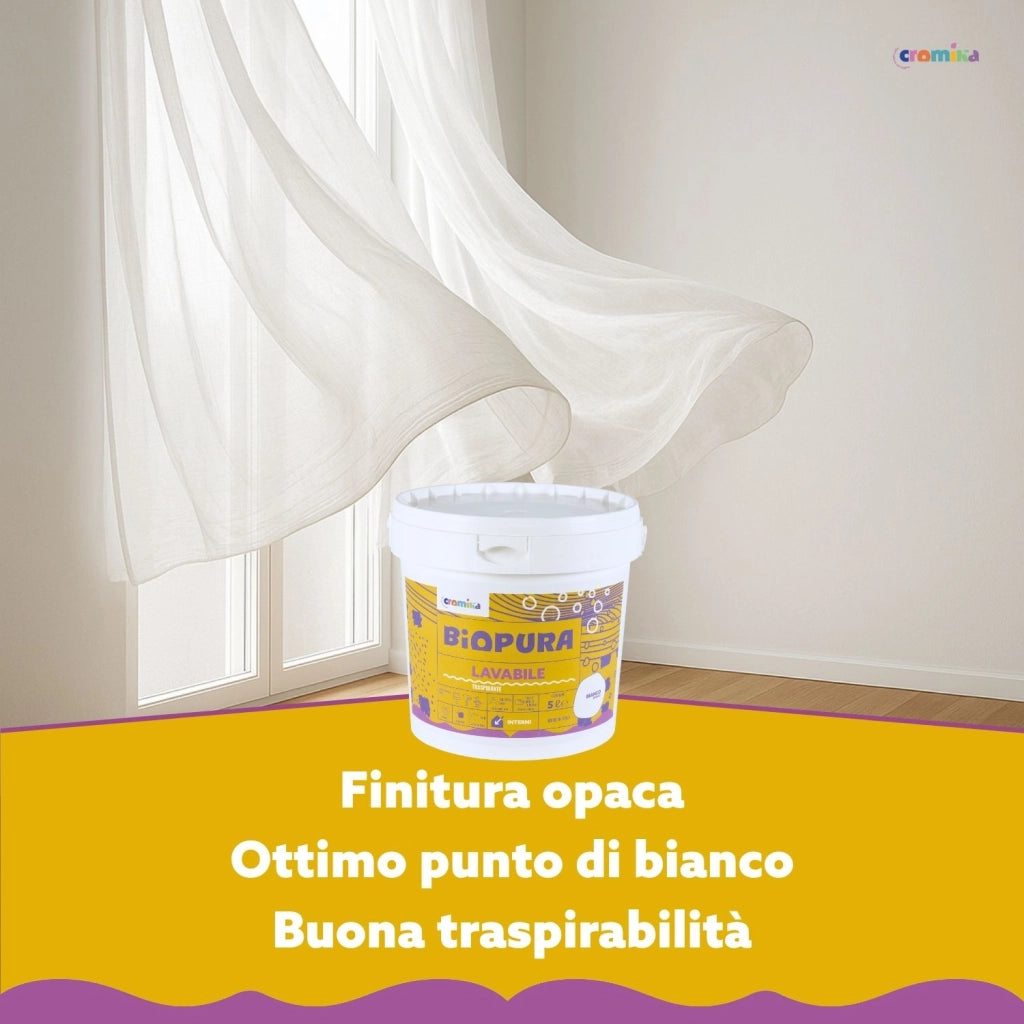 Superpittura lavabile traspirante interni alta copertura linea biopura cromika *** formato 5 lt, confezione 1