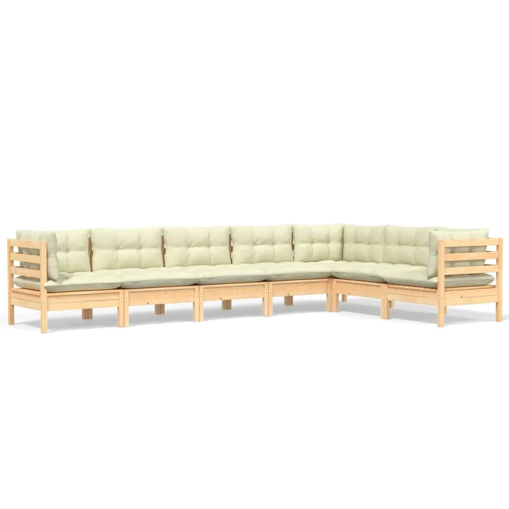 Set Divani da Giardino 7 pz con Cuscini Crema in Massello di Pino cod mxl 41324