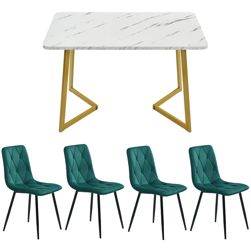 Set tavolo da pranzo per 4 persone con 4 sedie, piano rettangolare in MDF, per cucina, verde, 117 × 68 × 75 cm