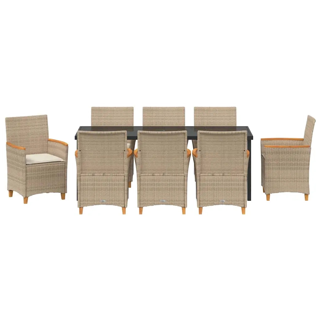 Set da Pranzo per Giardino 9 pcs Beige polyrattan 3381106