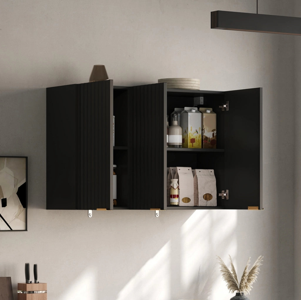 Mobile pensile da cucina 90x29x60 cm con 3 ante in MDF nero