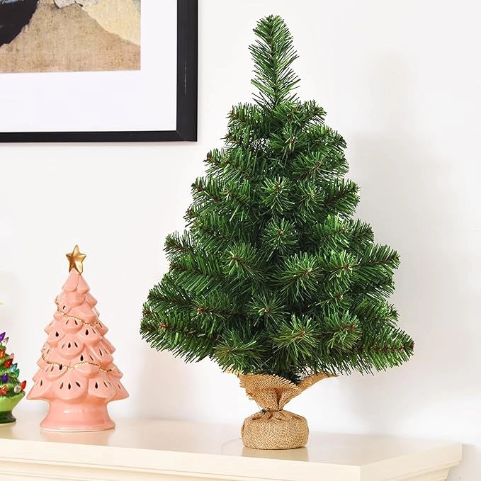 Mini Albero di Natale 60 cm, Albero di Natale Piccolo con 67 Rami e Base in Cemento, Albero di Natale da Tavolo per Casa, Negozio e Ufficio, Verde (60 x 36,5 x 36,5cm)