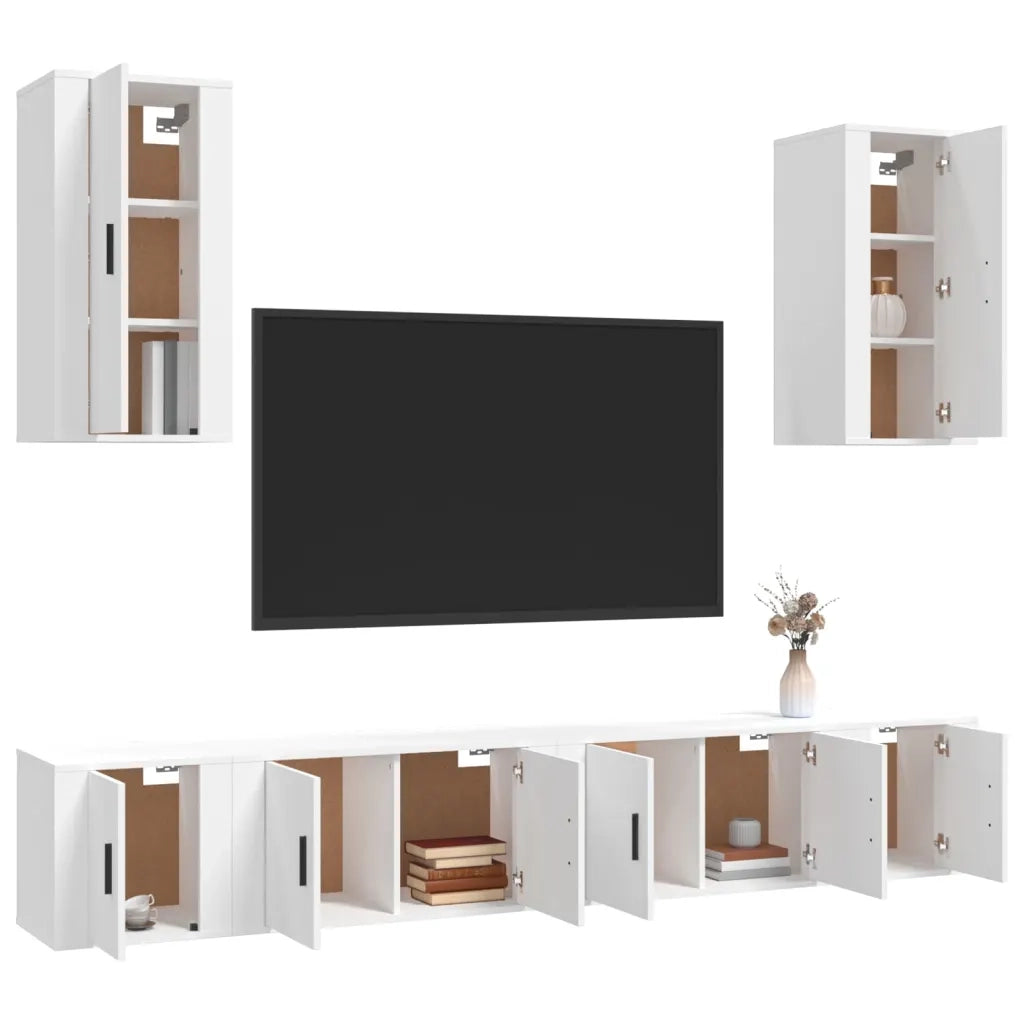 Set di Mobili Porta TV 6 pz-Set di 6 Credenza per TV Bianco in Legno Multistrato 354863