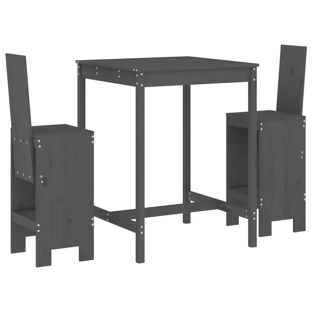 Set Bar da Giardino 3 pz Grigio in Legno Massello di Pino 3157765
