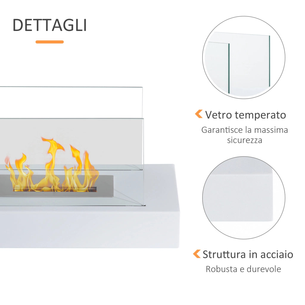 EasyComfort Camino a Bioetanolo da Tavolo 830 W Bruciatori senza Residui Inodore In Acciaio Inox con Vetro 35x18x21 cm Bianco
