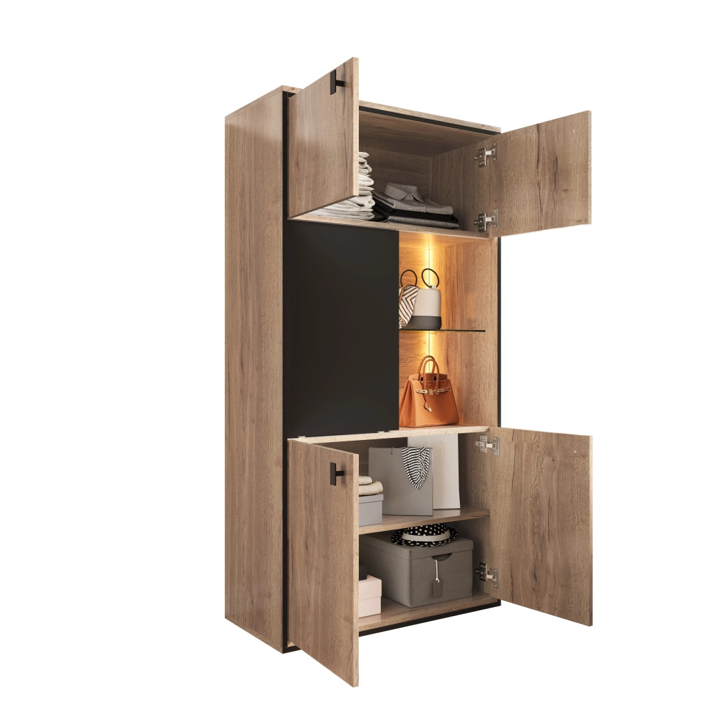 Combinazione armadi moderna - Zephmum- Effetto legno, struttura nera, ante scorrevoli