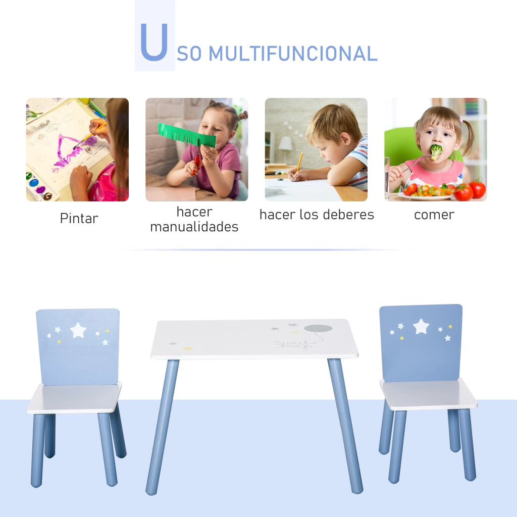 Tavolo per Bambini con Sedie ¨C zephmum ¨C 60x40x43 cm Bianco e Azul