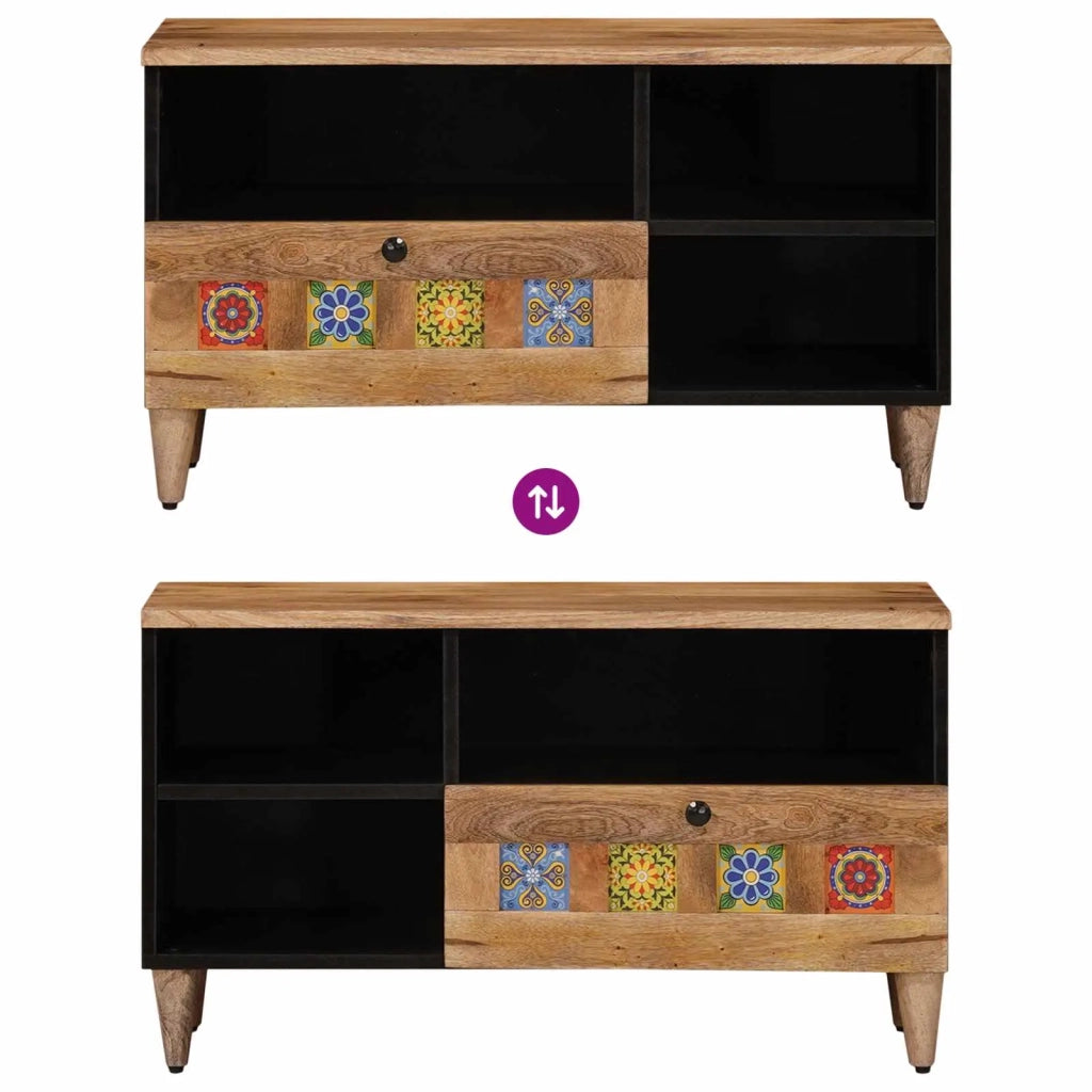 Mobile TV Naturale 80 x 33 x 46 cm Legno di mango massello