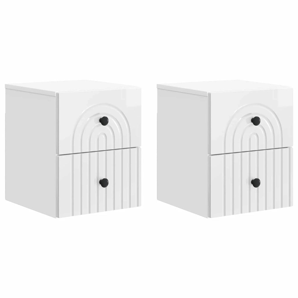 Mobiletto da notte a muro 2 pcs Bianco Lucido 33 x 34,5 x 40 cm