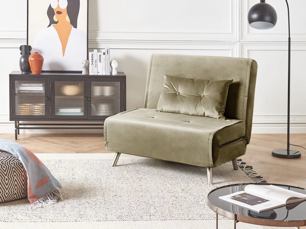 Divano letto di colore verde oliva tessuto imbottito poltrona letto singolo pieghevole soggiorno