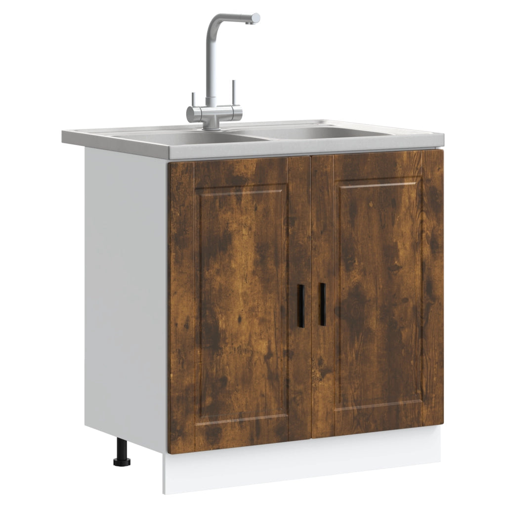 Mobile Base per Lavabo "Porto" con Lavabo Rovere Affumicato 80x46x84,5 cm in Legno Ingegnerizzato