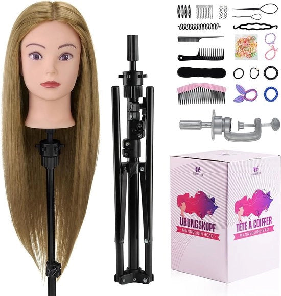 Capigliatura con sostegno 71 cm per soggiorno + set di accessori per capelli (biondo)