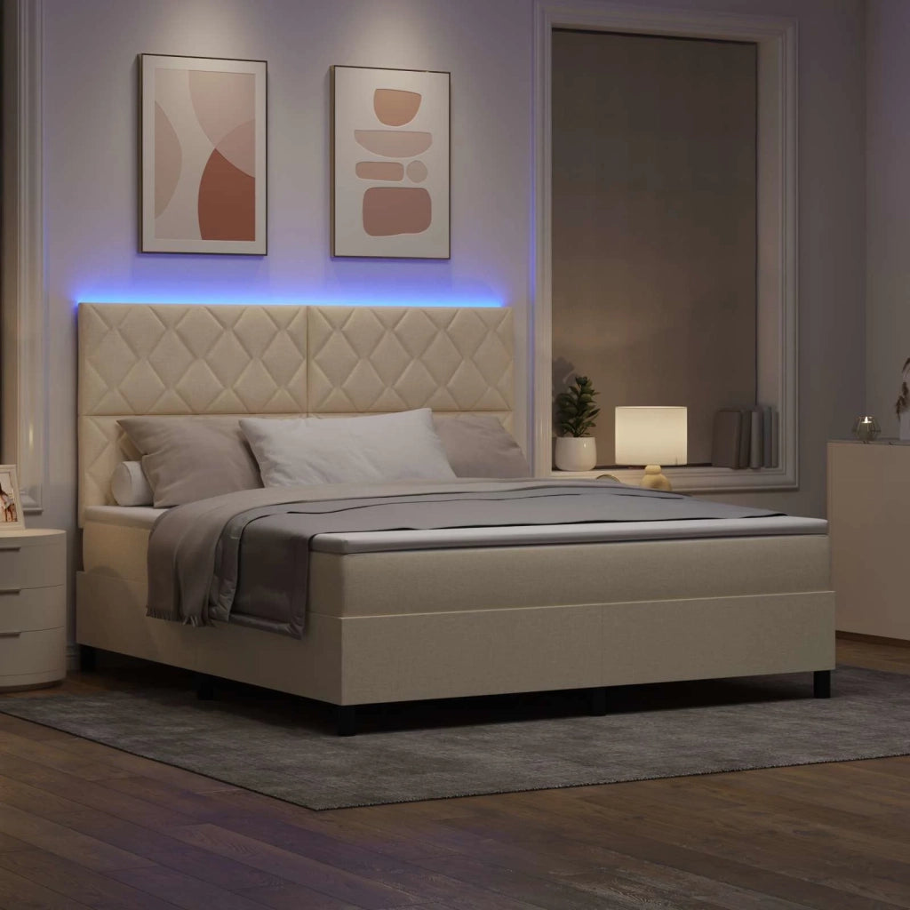 Letto a molle con strisce LED Crema 180 x 200 cm Tessuto 3342968