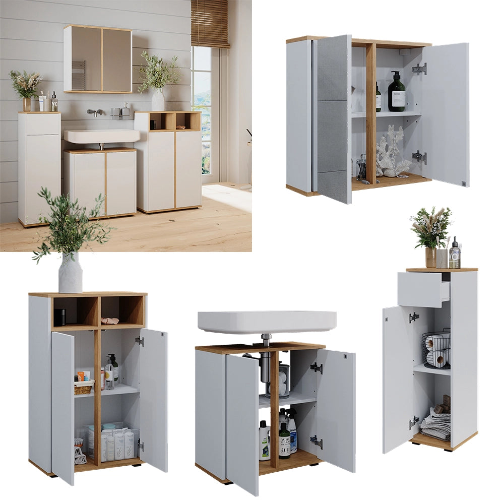 Vicco Set mobili bagno Bianco/Artisan 4 parti con due cabinet midi