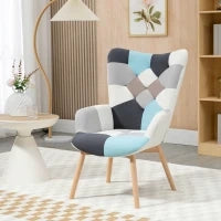 Poltroncina da Camera in Velluto Trapuntato e Gambe in Legno, 66x76x98cm, Multicolore