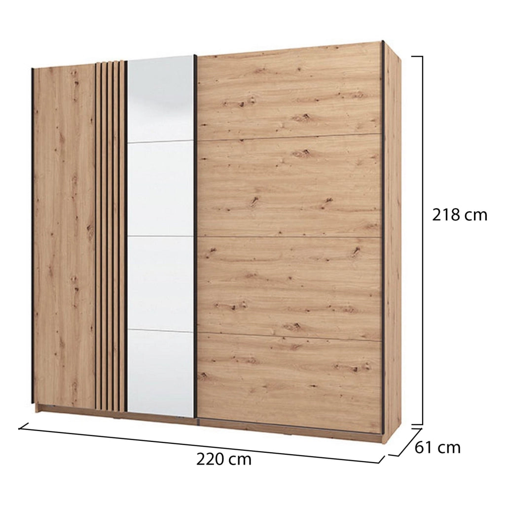 Armadio Camera da Letto Nucetto, Guardaroba Grande Appendiabiti, 220x217.5h cm Marrone Rovere Nodi