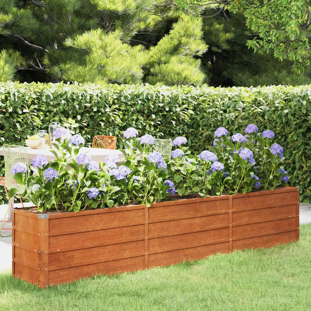 Letto Rialzato da Giardino Ruggine 240x40x45 cm Acciaio Cortencod mxl 129645