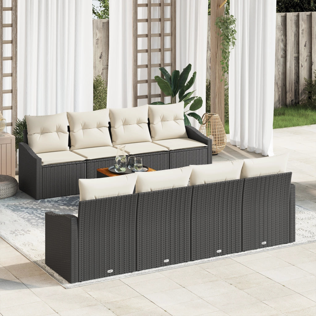 Set di SofÃ  da Giardino 9 Pezzi con Cuscini Nero Polyrattan Acacia