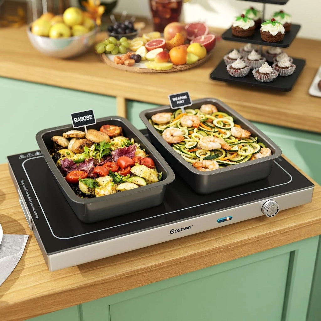 COSTWAY Vassoio Riscaldante Elettrico, con Temperatura Regolabile, Scaldavivande in Vetro Temperato con Termostato per Buffet, Feste ed Eventi, 50 x 29 cm