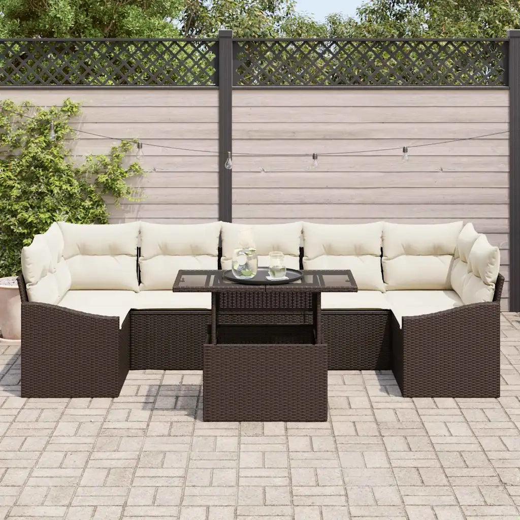 Set Divano da Giardino 8 pcs Marrone e crema polyrattan 3348954