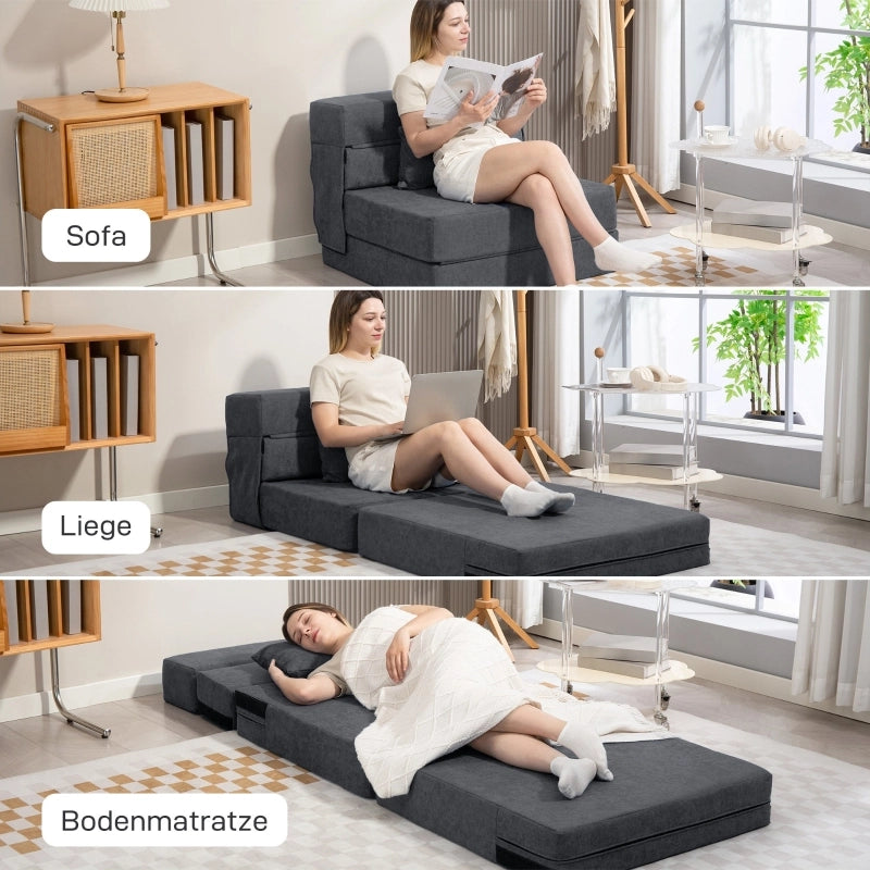Fauteuil convertible 3 in 1 pieghevole con cuscino aggiuntivo e funzione letto in schiuma grigio scuro