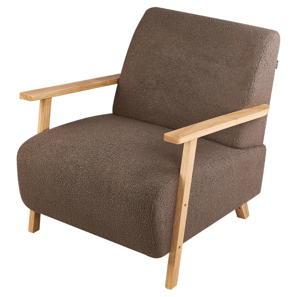 Poltrona Marrone Boucle Gambe in legno con braccioli Soggiorno moderno minimalista