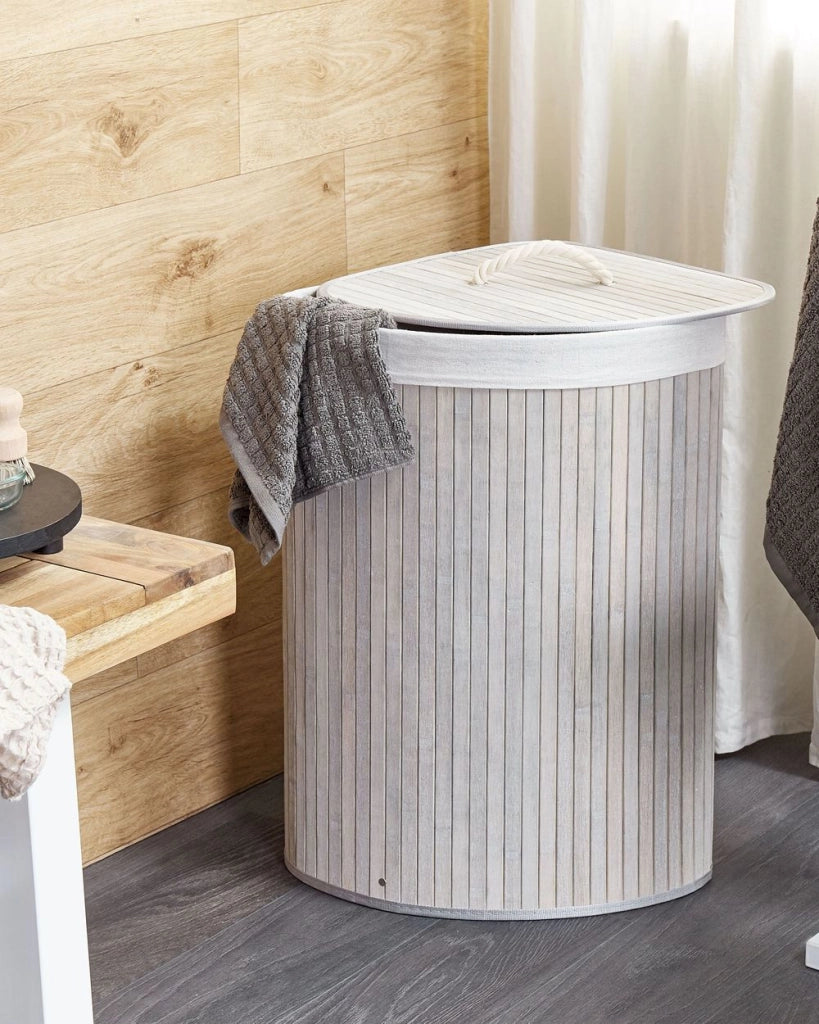 Cestino portaoggetti in bambù grigio chiaro con coperchio Cestino per biancheria Accessori pratici lavanderia bucato