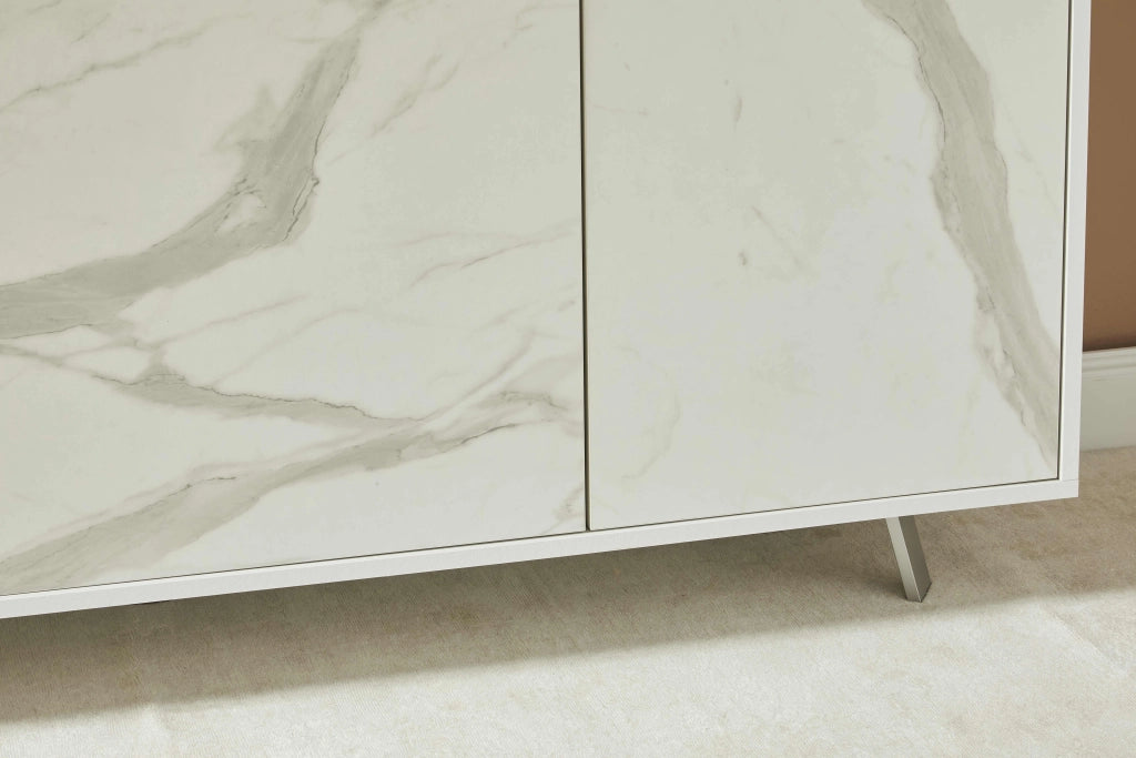 Credenza 3 ante/3 cassetti VELBRUK bianco pietra/marmo calacatta