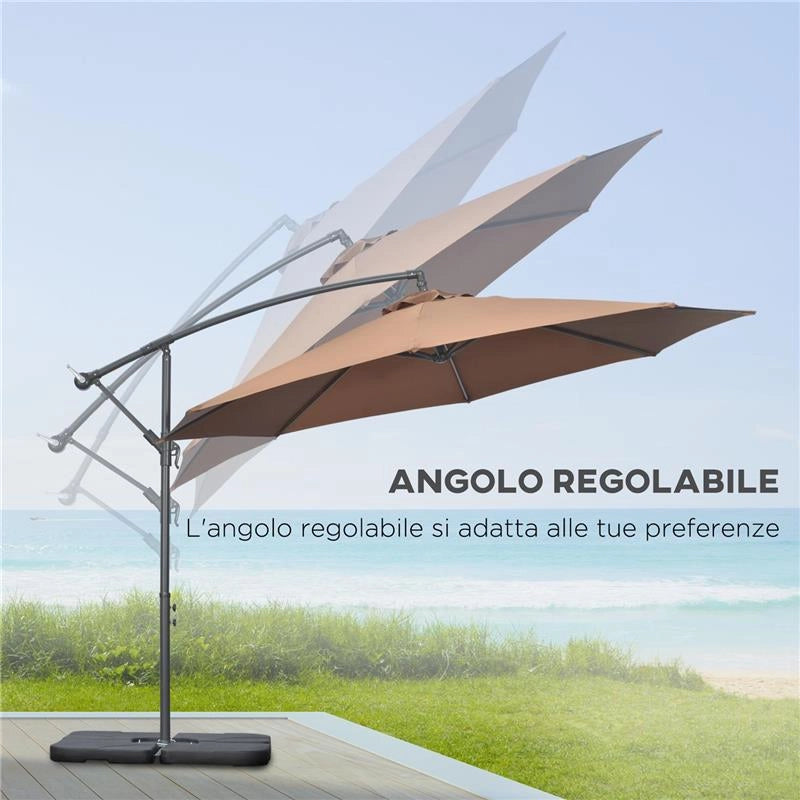 OMBRELLONE DECENTRATO A 6 STECCHE CON MANOVELLA E BASE A CROCE IN METALLO E POLIESTERE Ø 292X247 CM CAFFÈ