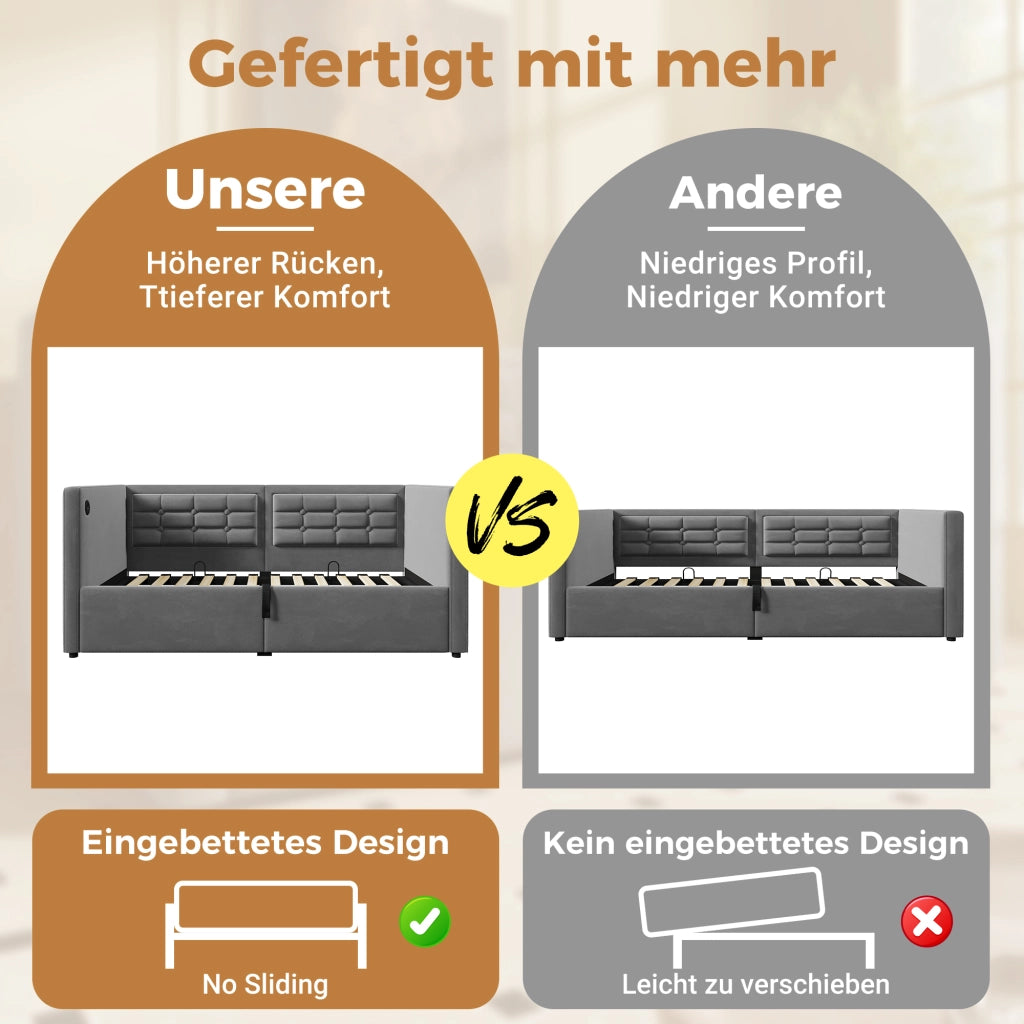 Sofabett con funzione letto in velluto grigio 90x200 cm