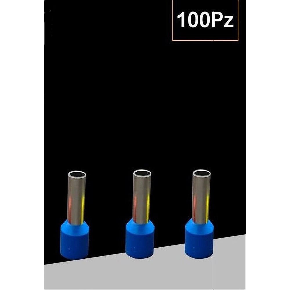 Trade Shop - Confezione 100 Pz Tubetto Capicorda Isolato Per Cavi 10mm² Terminale 12mm E10-12 - Blu
