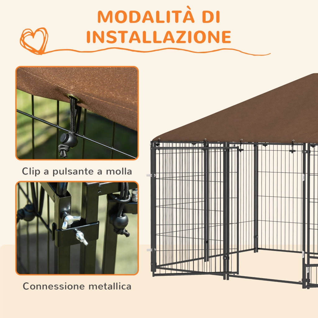 Recinto per Cani con Porticina ¨C zephmum ¨C Nero e Marrone 211x141x151 cm