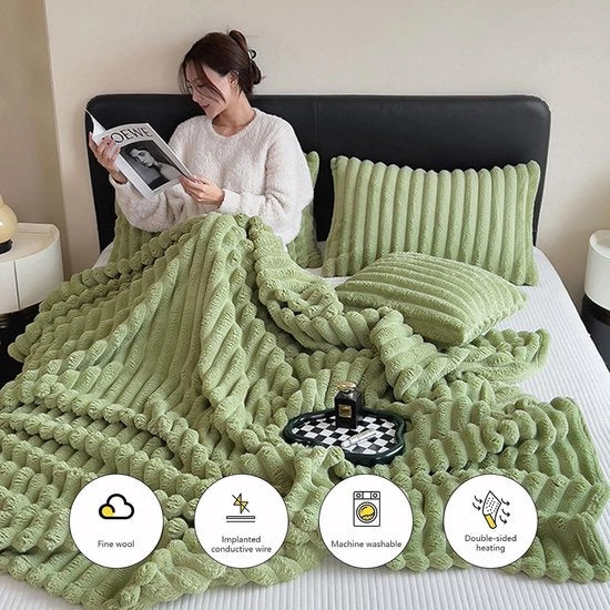 Coperta di peluche verde, morbida e calda, 150 x 200 cm, lavabile corduroy, regalo per soggiorno e camera da letto.