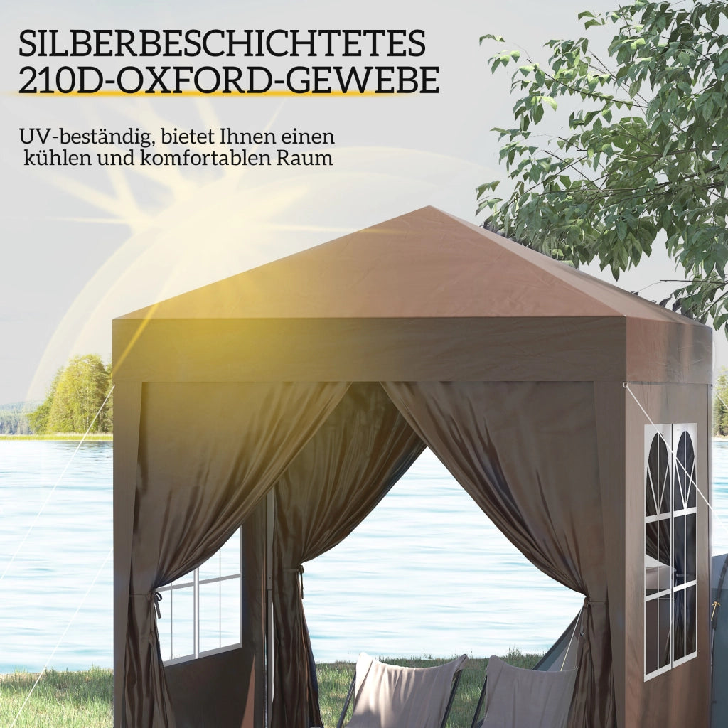 Gazebo pieghevole 4 pareti 2 finestre ¨C zephmum ¨C metallo marrone 2x2m