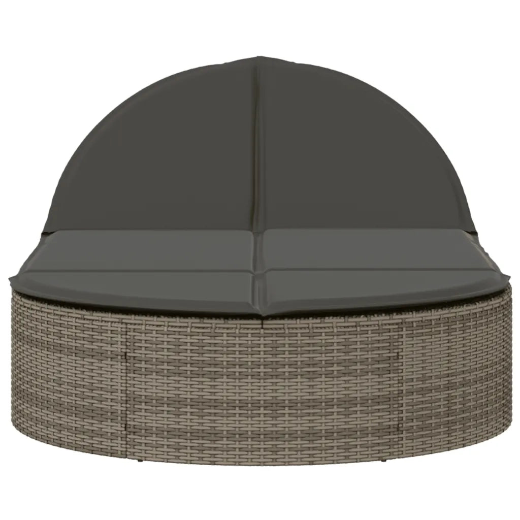 Lettino Prendisole Doppio con Cuscini Grigio in Polyrattan 368648