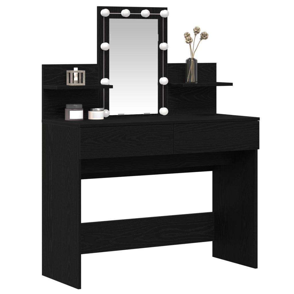 Tavolo da trucco con LED Nero Rovere 100x40x130 cm