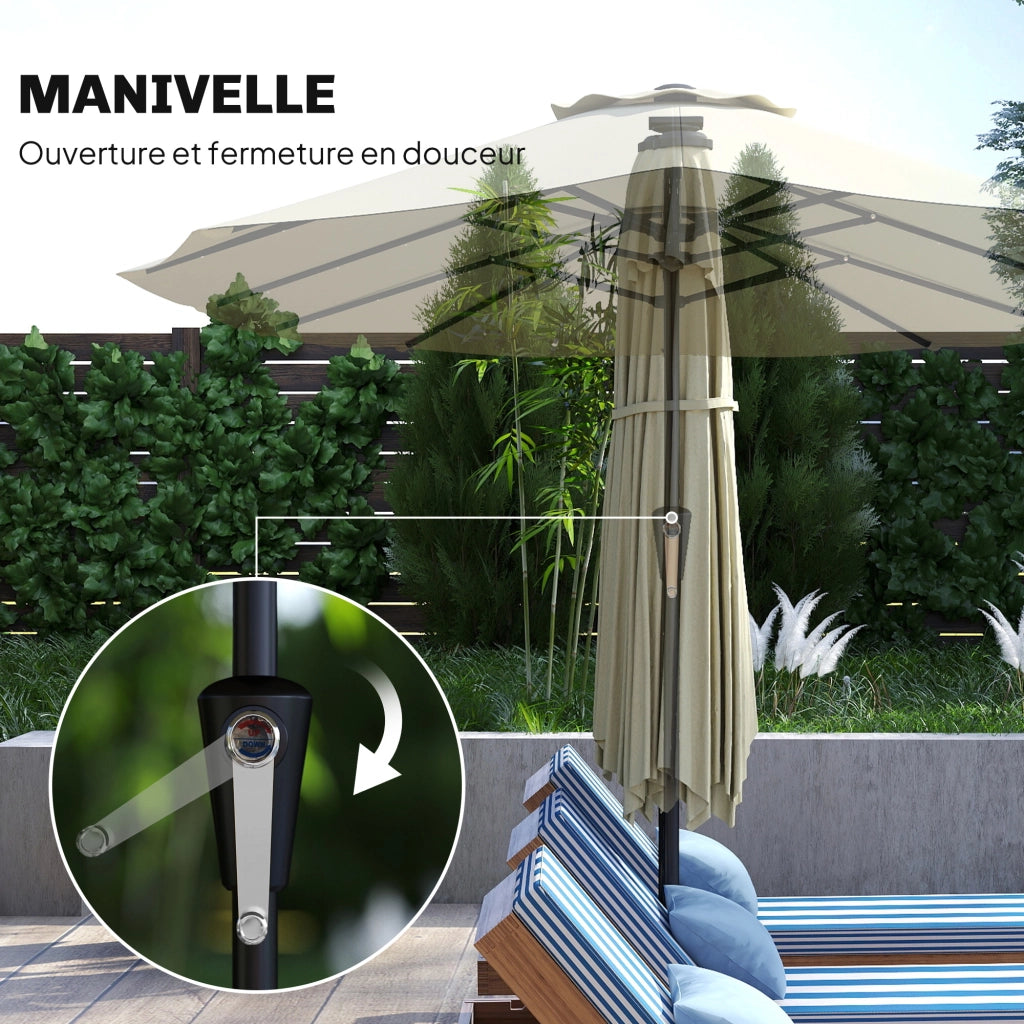 Ombrellone da Giardino Doppio LED Solare Rettangolare ¨C zephmum ¨C 395x215cm Beige