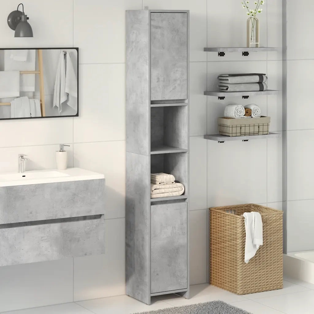 Mobile da Bagno | Armadio da bagno Grigio Cemento 30x30x183,5 cm Legno Multistrato