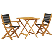 Set da Bistrot 3pz | Set Salotto da Giardino Nero in Polipropilene e Legno Massello