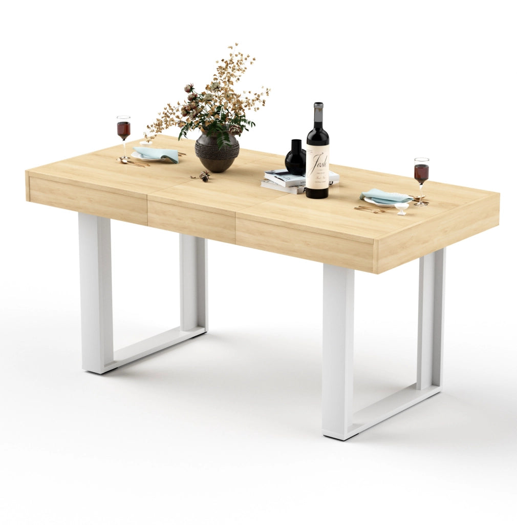 Tavolo da pranzo allungabile 120-160 cm per 8 persone in pannello truciolare naturale e bianco