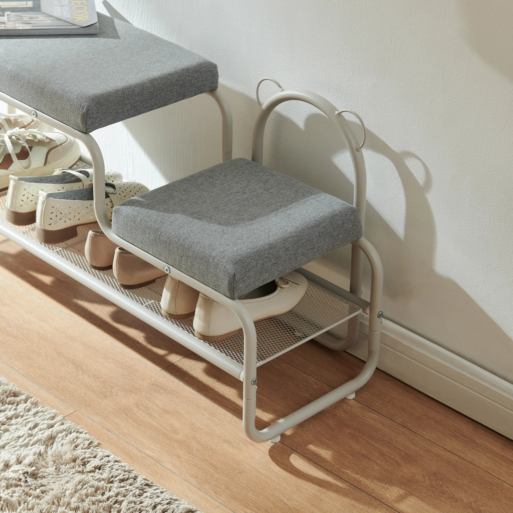 Panca Portascarpe Jässaatka con Sgabello per Bambini 100 x 32 x 46 cm - Grigio [en.casa]