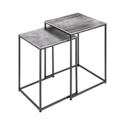 Tavolini da salotto nidificati VORTEX in alluminio grigio testurato e metallo nero - set di 2 tavoli quadrati dal design moderno