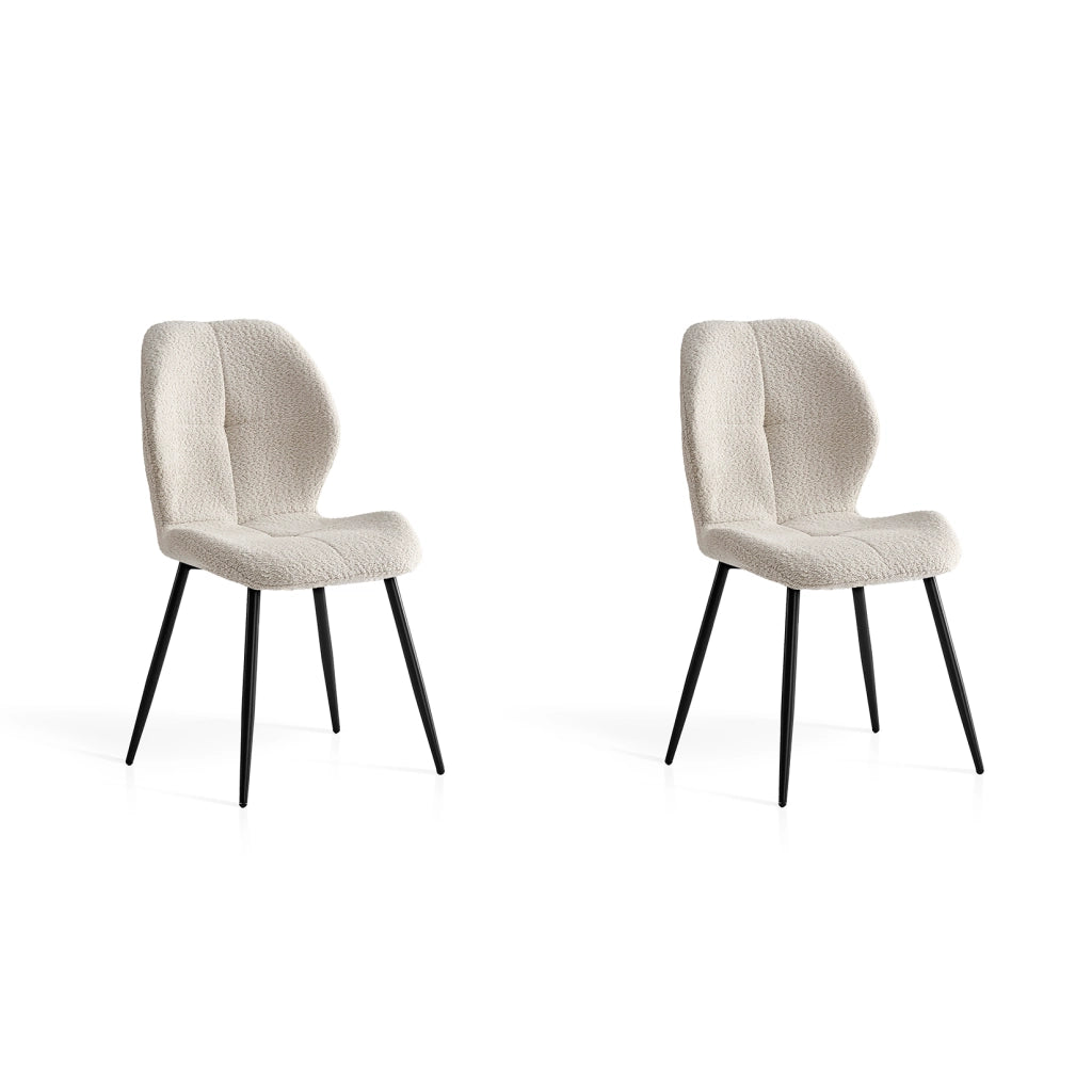 Set 2 sedie da pranzo Hispanohogar ferro e tessuto bouclé bianco 87×50×57 cm