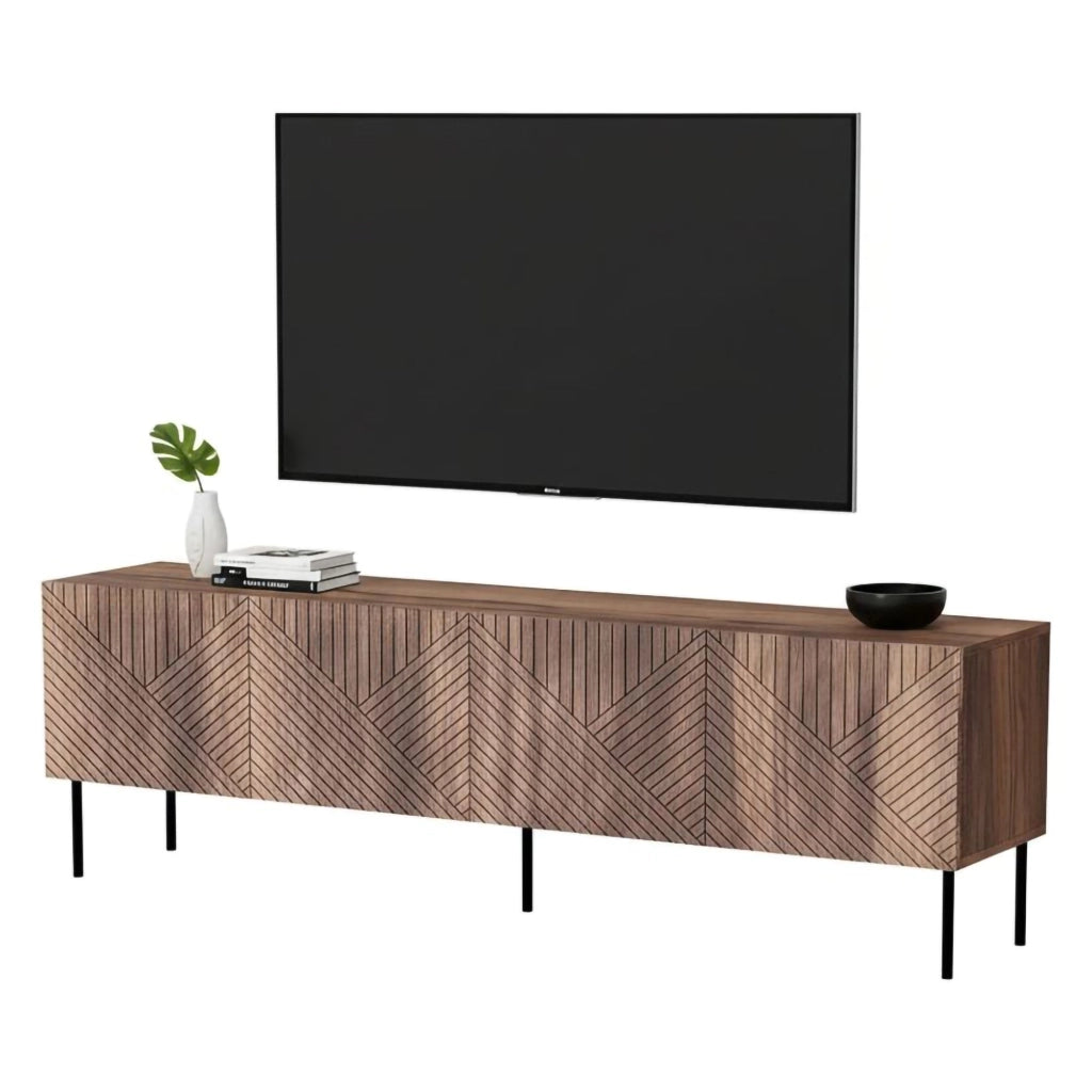 Mobile porta TV Marea, Madia da salotto con quattro ante battenti, Rialzato da terra, 190x40 h58 cm, Noce
