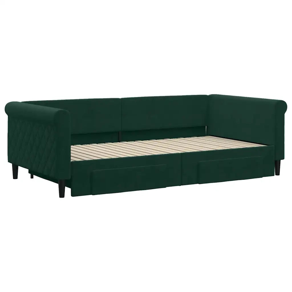 Divano letto | Sof¨¤ letto | Letto singolo Estraibile Cassetti Verde Scuro 100x200cm Velluto